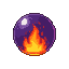 A deep purple orb containing a vibrant orange and yellow inferno, with a bright white highlight on the upper left.
