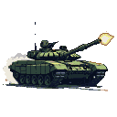 Ukrainian BM Oplot 2020 tank firing, with a bright explosion from the barrel and dust billowing from the rear.