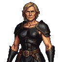 Pixel Art: Create an older female adventurer with black leather armor s...