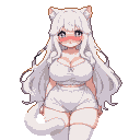 Pixel Art: cute 18-year-old neko girl, very long flowing white hair, fl...