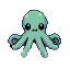 A light teal alien with eight spread tentacles, large dark eyes, and a small mouth.