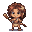 Chibi prehistoric cave girl with wild brown hair and a bone hairpin, holding a wooden club.