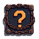 Bright orange question mark wrapped in rusty chains within a dark square.
