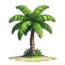 A banana palm tree with green fronds and a brown segmented trunk against a black background.