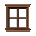 Closed wooden window with dark, empty panes.