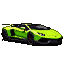 Lime green Lamborghini Veneno V12 in pixel art, side profile, on a black background.