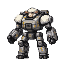 A sheep-headed robot with a grey and white armored body, accented with yellow lines.