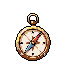 Vintage brass compass with a red and blue directional needle pointing southwest, against a black background.