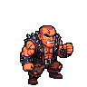 A muscular, bald brute with clenched fists and a scowling face, wearing a spiked shoulder piece, studded leather vest, and torn pants.