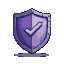 Stylized shield with a checkmark, rendered in purple and steel gray.