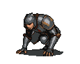 A heavily armored knight crouches low, his metallic armor showing signs of wear.