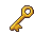 A golden pixel art key rests diagonally on a black background.