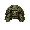 A large, green-shelled turtle boss with a menacing snarl and crimson eyes.