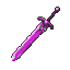 Vibrant purple sword with a shimmering blade and dark purple hilt, angled diagonally.