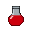 A vibrant red potion in a glass flask with a grey stopper.