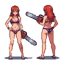 Reze from Chainsaw Man in a purple bikini, holding a large chainsaw.