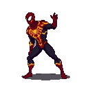 Spider-Man in a dark suit with glowing red and gold Symbiote tendrils, mask prominent, in a dynamic pose.