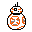 BB-8 droid with white body and orange and grey accents, facing forward against a black background.