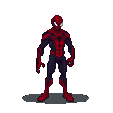 A menacing Spider-Man in a dark blue and red suit with black webbing and sharp red accents, standing stoically against a black background.