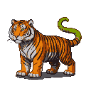 A tiger with a bright green reptilian tail.