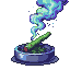 Lit marijuana joint in a purple ashtray, emitting swirling turquoise and lavender smoke.
