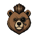 A pixelated bear with a punk mohawk and a monocle, looking sophisticated.