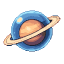 A peachy-toned planet with a pale yellow ring, enclosed within a glowing, translucent sapphire sphere.