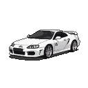 White Supra sports car with sharp lines and aggressive stance.