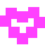 A magenta pixelated heart on a black background.