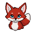 A red fox with sapphire-blue eyes looks forward with a gentle expression.