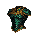 Emerald green dragon scale armor with ornate golden accents.