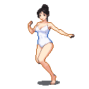 Eastern maiden in a white strapless swimsuit, dynamic pose, left arm flexed near shoulder, right arm extended.