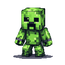 A solitary green Creeper with black pixelated eyes and a grimacing mouth, standing with stubby limbs.