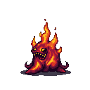 A creature of swirling red and orange flames with glowing yellow eyes and a gaping maw filled with sharp teeth, in a scuttling pose.