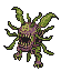 A grotesque, multi-limbed creature with a gaping maw and sharp teeth, rendered in sickly greens and bruised purples.