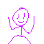 A purple stick figure with outstretched arms and a pixelated smile on a black background.