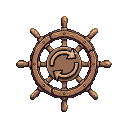 Wooden ship's wheel with curved refresh arrows in the center.