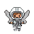 Small pixelated astronaut with silver suit and metallic wings, arms slightly extended.
