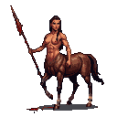 A centaur female warrior with a spear, her human torso and horse body showing signs of battle.