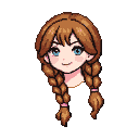 Young woman with braided auburn hair and blue eyes, smiling gently.