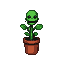 A potted plant with a skull-like face, toothy grin, and hollow eyes, rendered in pixel art.