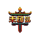 Stylized emblem with red and yellow Chinese characters, framed by a golden pagoda-like structure and a downward sword, on a dark background.
