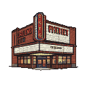 Classic cinema theater with a red and blue pixelated "ARTS" sign and a white "FAMILY" marquee.