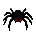 A menacing black spider with glowing red eyes, its eight spindly legs splayed outwards.
