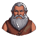 Pixel Art: Create an older adventurer with a gray beard showing from th...