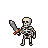 Skeletal warrior holding a broadsword with a fiery hilt.
