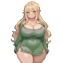 Pixel Art: very long flowing blonde hair, silky and slightly wavy, spar...