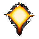A diamond-shaped burst of light with a creamy yellow core, transitioning to vibrant orange and fiery red, with jagged, pixelated edges.