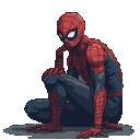 Spider-Man crouched sadly on a dark, wet rooftop.