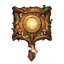 Mystical wooden compass with intertwined roots and branches, featuring a radiant golden compass rose with a glowing white star. Tiny red-capped mushrooms and moss grow on the wood. A fairy sits on the gnarled handle, leaving a shimmering trail.